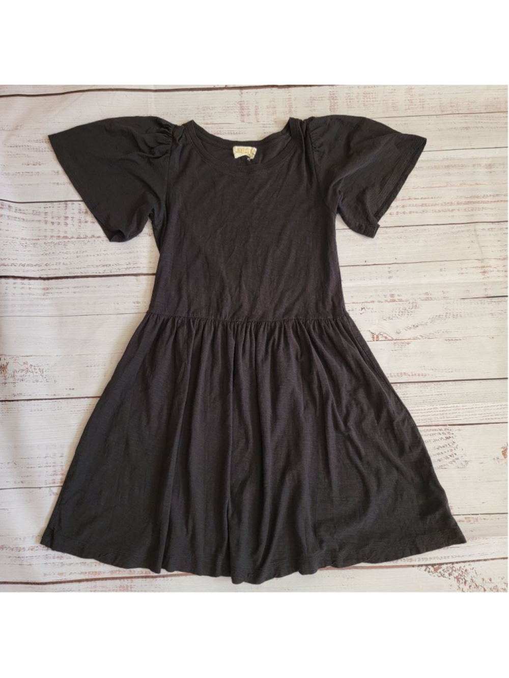 Nation LTD Pima Cotton Black Flutter Sleeve Lightweight Black Mini Dress XS